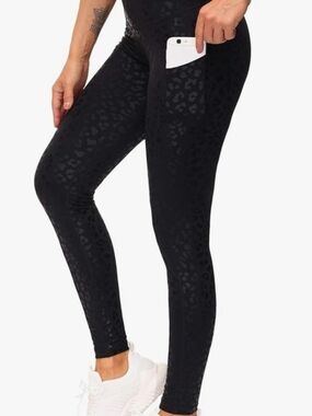 Scorpio Sol. Black Leopard Jacquard High-Waist Leggings with Pocket. Size S. NWT